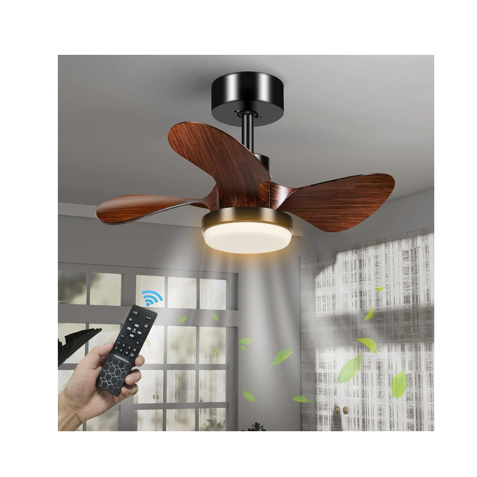 25'' Small Room Ceiling Fan with Light, 3Blade Modern Low Profile